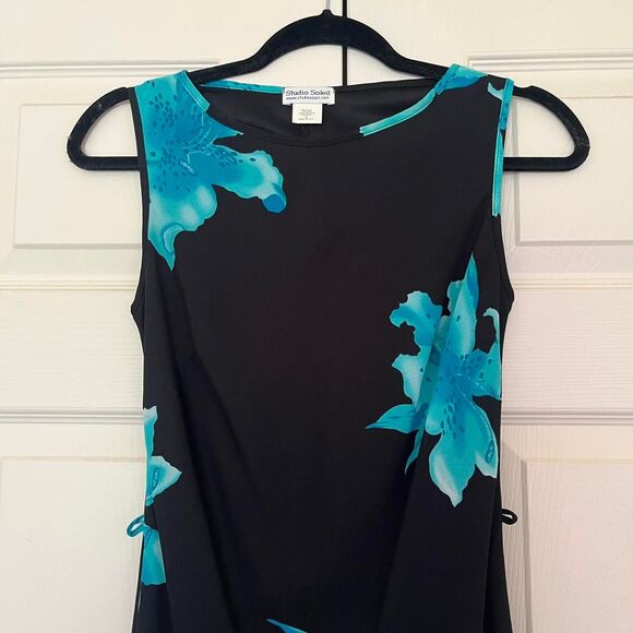 Vintage 90s Y2K Studio Soleil black floral sleeveless dress small made in USA - Picture 2 of 8